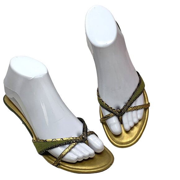 Cole Haan Shoes - Cole Haan D16764 Metallic Leather Thong Kitten Heel Slides